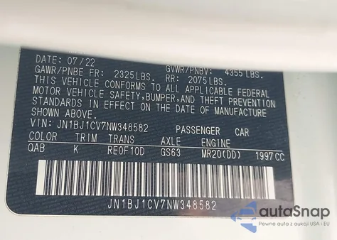 2022 Nissan Rogue Sport Sl Fwd Xtronic Cvt from USA, damaged, VIN JN1BJ1CV7NW348582